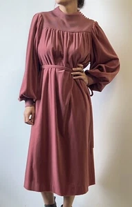 Vintage JONATHAN LOGAN 70s Dress Boho Hippie Cottagecore Mauve Velvet Tie Belt - Picture 1 of 24