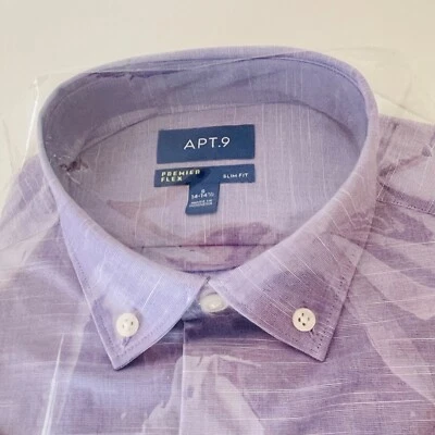 NWT APT.9 Men's Lilac Violet Short-Sleeve Button-Down Dress Shirt 14-14.5 Small - Image 1 of 3