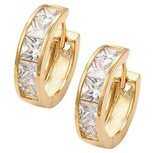 Huggie Hoop Ohrringe echt 18k Gold codiert klar Prinzessin geschnitten Kristalle - Bild 1 von 8