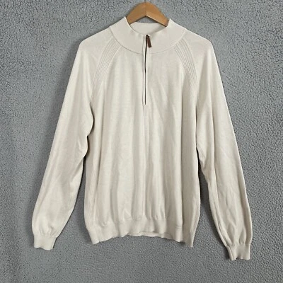 Footjoy Sweater Mens XL Ivory Beige Long Sleeve 1/2 Zip Mock Neck Golf Casual - Image 1 of 4