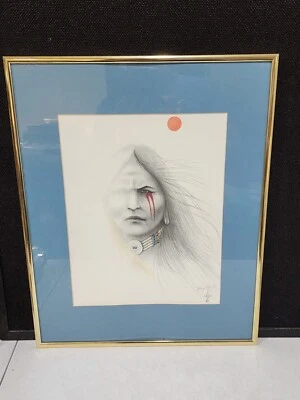 Impresión FIRMADA por Johnny Tiger Jr. Guerrero nativo americano enmarcado Foto 1 de 4