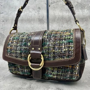 Exquisite Coach Handbag One Shoulder Gold Metal Fittings Tweed Brown - Picture 1 of 12