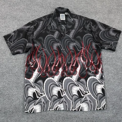 VTG Ocean Current Shirt Mens XL Black Camp Flames Snake Y2K Button Punk 14214 - Image 1 of 4