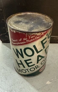 Vintage 1950s Wolf’s Head Motor Oil 1 Quart Advertising Full Can - Picture 1 of 2