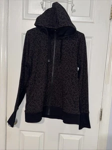 Athleta Triumph Full Zip Hoodie, Black Leopard, XL - Picture 1 of 6
