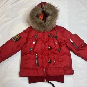 DSQUARED Raccoon Fur Hood Bomber Jacket RARE RED 40 Read Desc. Full Zip - Picture 1 of 24