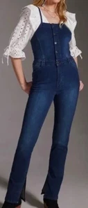 Mono vaquero Pilcro con botones de costura dividida para mujer talla 28P azul boho festival divertido - Imagen 1 de 11