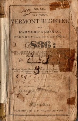 1836 Walton's No 19 Vermont Register and Farmer's Almanac - Image 1 of 2