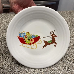 Fiesta Holiday Sleigh Luncheon Plate | Fiestaware White Lunch Reindeer Christmas - Picture 1 of 3