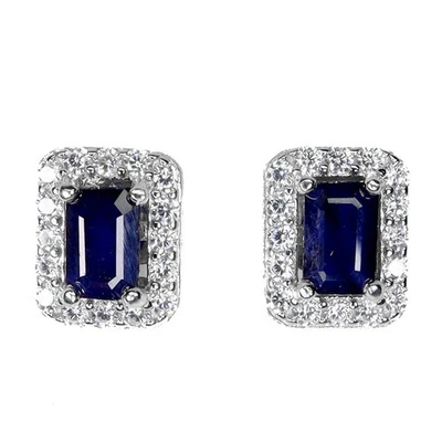 Pendientes de plata de ley 925 octágono zafiro azul 7x5 mm joyas de piedras preciosas Foto 1 de 4