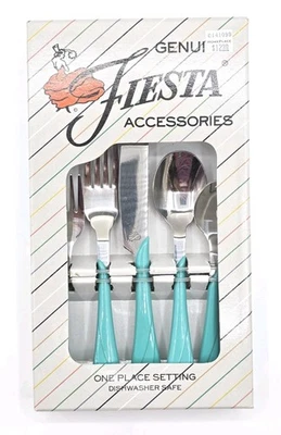 ¡NUEVO! Cubiertos Fiestaware 5 piezas ajuste de lugar verde niebla marina 1991 de colección nos Foto 1 de 3