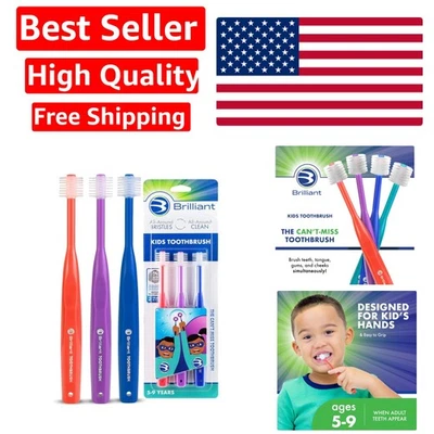 Kid-Approved Oral Care Toothbrush Set for Ages 5-9 - 3 Pack Red Purple Royal - Image 1 of 4