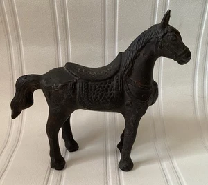 Vintage Late 20th Century Bronze Asian Horse Figurine - 5” W X 4.5” H - Picture 1 of 9