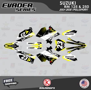 Graphics Kit for SUZUKI RM125 250 2001-08 POLISPORT RESTYLE EVADER-yellow - Picture 1 of 6