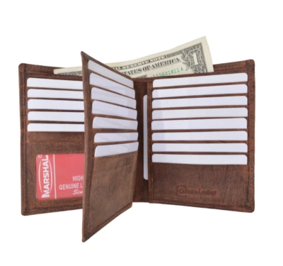 Cartera Hipster Doble Plegable Cuero Vintage Bloqueo RFID Marrón Solapa Central Europea  Foto 1 de 4