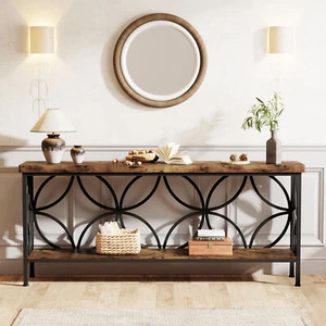 Industrial Long Sofa Table Behind Couch, Entry Console Table with Storage,Brown - Picture 1 of 10