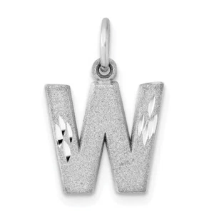 14K White Gold Satin Diamond-cut Letter W Initial Charm Pendant Gift for Her - Picture 1 of 5