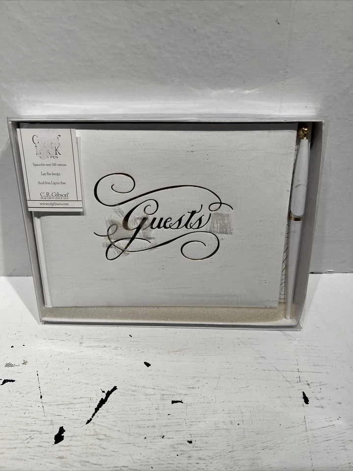 CR Gibson Gold Guest Book With Pen, Ivory and Gold, 9-3/4-Inch by 7-3/4 Inch - Image 1 of 4