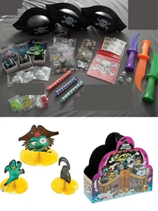 Pirate Novelty Party Lot ~3 Kids~ Centerpiece Set Caddie Knife Hat Patch Toys - Picture 1 of 15
