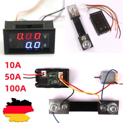 DC0-100V 50A/100A Digital Voltmeter Amperemeter LED Doppelt Volt Amp Meter+Shunt - Bild 1 von 4