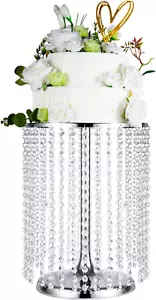 Wedding Cake Stand for Dessert Table 12 Inch Silver Crystal Pendants Metal Cake - Picture 1 of 6