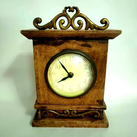 Old Antique Asian Table Regulator Wooden Clock Carved Medium size, Work Well Cover