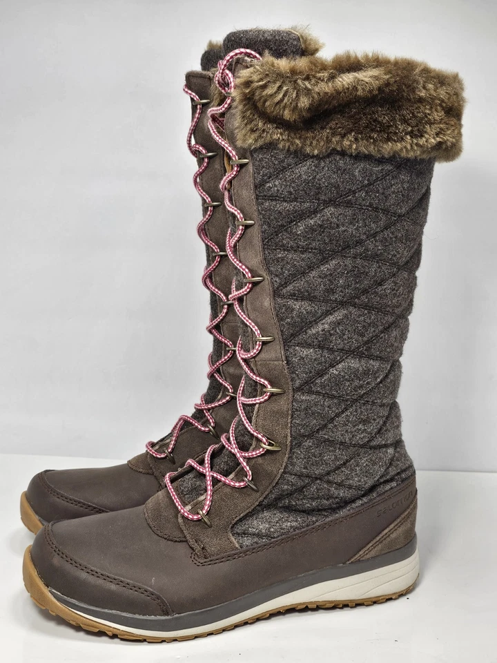 Salomon Hime High Brown Quilted Winter Casual Boots Womens Size 7 faux fur tall  - Image 1 of 4
