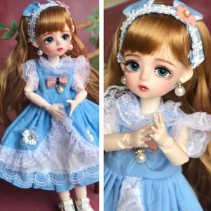 Komplettes Set BJD Puppe 1/6 Prinzessin Mädchen blau 3D Augen Gesicht Make-up braune Perücken Kleid - Bild 1 von 5