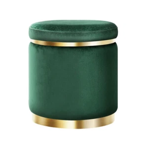 Round Velvet Ottoman Foot Stool Foot Rest Large Padded Seat Footstool - Green - Picture 1 of 7