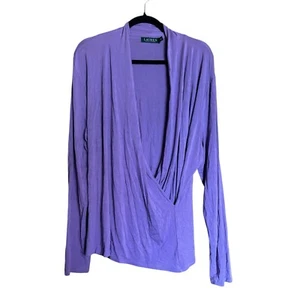 Lauren Ralph Lauren Surplice Top XXL Lilac Ruched Stretch Long Sleeve Blouse - Picture 1 of 9
