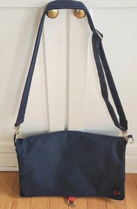 Fred Perry Navy Blue Red Canvas 2-fold Messenger Bag Crossbody - Picture 1 of 11