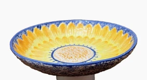 Ciotola girasole francese 1995 Seymour Mann dipinta a mano Faience giallo blu 8 pollici - Foto 1 di 7