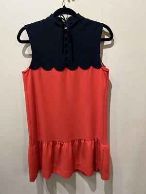 Victoria Beckham Shift Dress 60s Retro Orange Sleeveless Scalloped Peplum Small Foto 1 de 3