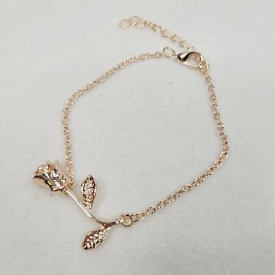 Rose Gold Tone Flower Chain Fashion Jewelry Bracelet Dainty Love Romance Date - Image 1 of 4