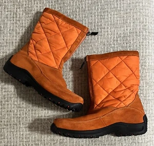 Lands End Boots Women Size 7B Orange Comfort Suede Fleece Quilted 176848 - Picture 1 of 9