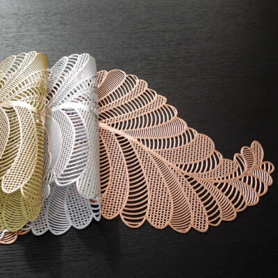 2PCS Waterproof PVC Leaf Table Mat Cover Runner Hollow Out Oilproof Table Decor - Image 1 of 4