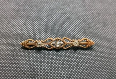 Circa Mid 19th Century Vintage Victorian Rhinestone Brass Overtones Pin Antique - Image 1 of 4