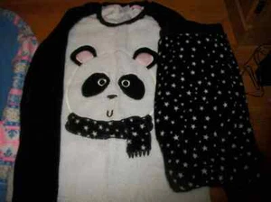 SECRET TREASURES 2 PC FLEECE PAJAMA SET PANDA BEAR WOMEN'S SZ M 8 10 - Picture 1 of 3