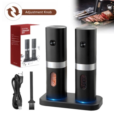 2PCS Electric Salt and Pepper Grinder Mill Shakers Rechargeable 5 Grinding Level - Image 1 of 4