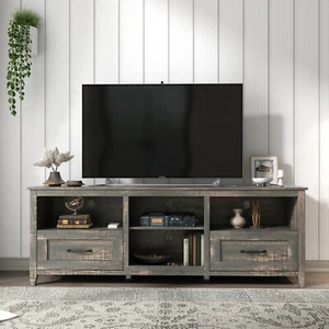 70 Inch Length TV Stand, 2 Drawers and 4 Capacity Storage Compartment,Black Pine - Picture 1 of 7