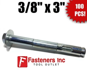 (Qty 100) 3/8" x 3" Hex Head Concrete Sleeve Anchor Zinc Plated - Picture 1 of 2