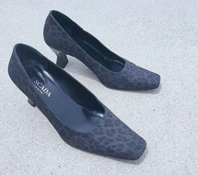 VTG ESCADA Pumps Block Heels Gray Black Leopard Animal Size 7 B - Image 1 of 4