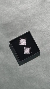 Mens 14K White Gold Over Solid Sterling Silver 0.25 CTW Diamond Earrings - Picture 1 of 3