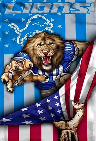 (2) Detroit Lions US Flag Mascot 5x3.5 Waterproof Vinyl Stickers Car Decal Cover