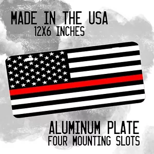 Thin Red Line Firefighter Fireman Flag Aluminum License Plate - Picture 1 of 11