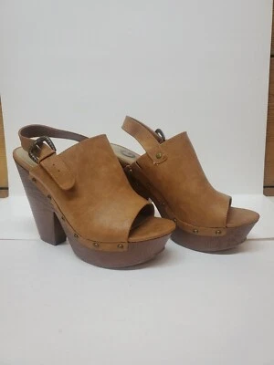 G by Guess Chunky Heel Strap Peep Toe Sandal Brown 10M - Image 1 of 4