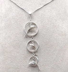 Sterling Silber Box Kette 18" Halskette NC springende Delfine Anhänger 6,4 g 0,8 mm - Bild 1 von 11