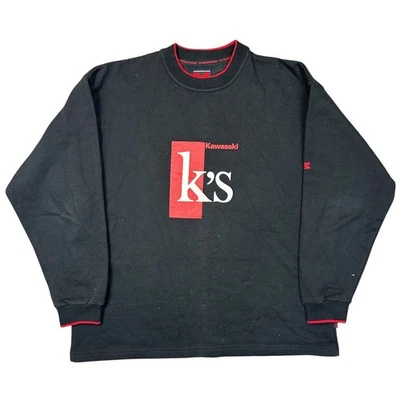 Vintage Kawasaki Sweatshirt Grafikdruck Y2K Sweatshirt Schwarz Rot Herren Large - Bild 1 von 4