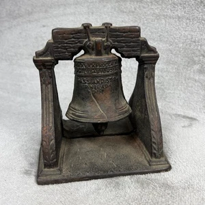 Vintage Liberty Bell Bookends Cast Iron Natural Patina Heavy - Picture 1 of 10