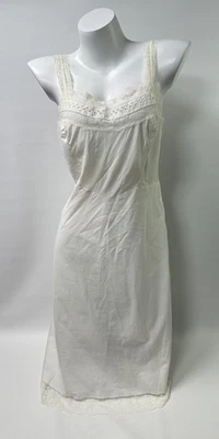 Camisón vintage de encaje de algodón marfil Barbizon talla 14 Miss sin mangas Foto 1 de 4
